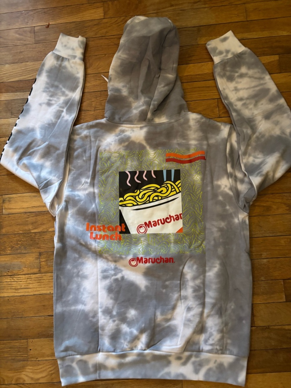 BNWT Gray Tie-Dye Graphic Hoodie - Instant Lunch Print